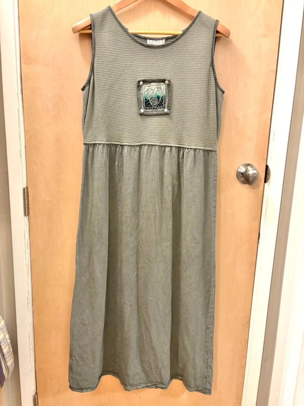 Vintage CDC Petites Green Maxi Dress Size 12 Cotton Abalone Buttons Spring - Picture 2 of 10